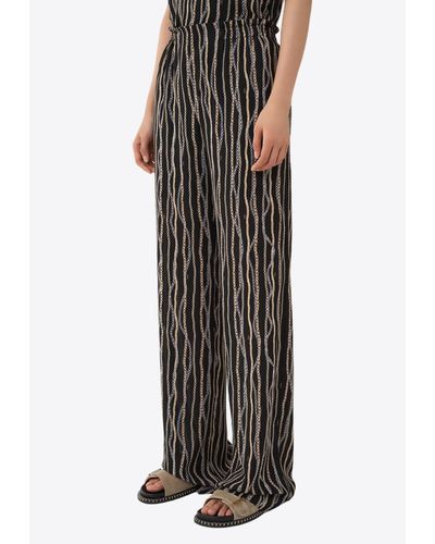 Chloé Chain-Striped Silk Pajama Bottoms - Black