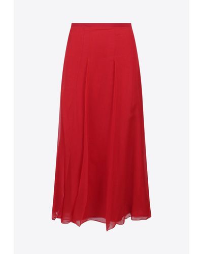Gucci Silk Pleated Midi Skirt - Red