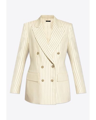 Tom Ford Double-Breasted Striped Blazer - Natural