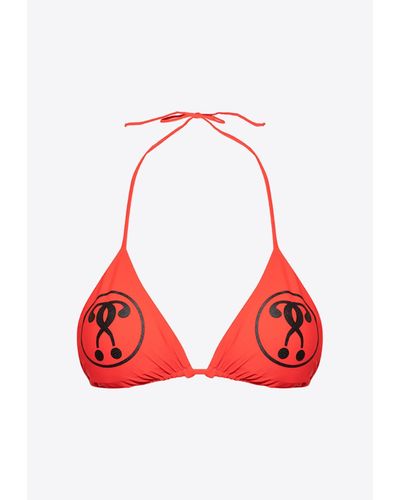 Moschino Double Question Mark Print Bikini Top - Red