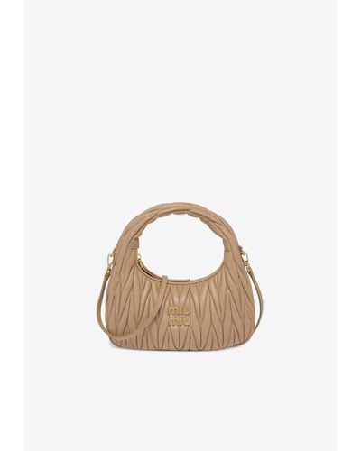 Miu Miu Wander Quilted Leather Hobo Bag - White
