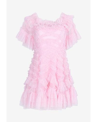 Needle & Thread Lana Off-Shoulder Micro Mini Ruffled Dress - Pink