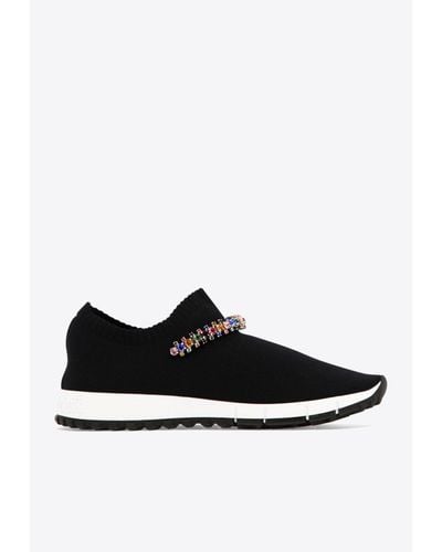 Jimmy Choo Verona Stretch-knit Sneakers With Crystal Detail - Black