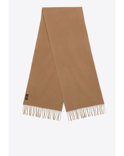 A.P.C. Ambroise Brodée Logo Embroidered Scarf - Natural