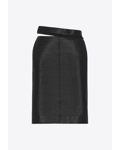 Fendi Cut-Out Leather Midi Pencil Skirt - Black
