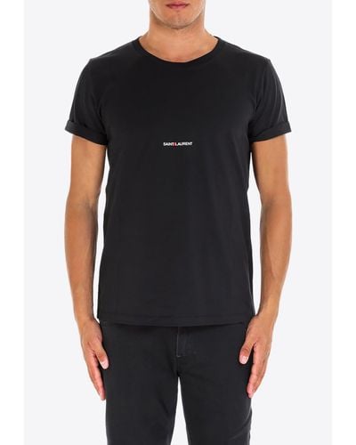 Saint Laurent Logo Print Crewneck T-Shirt - Black