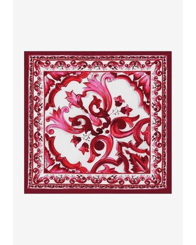 Dolce & Gabbana Majolica-Print Twill Scarf (50 X 50) - Red