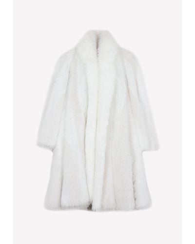Balenciaga Bb Logo Faux Fur Coat - White