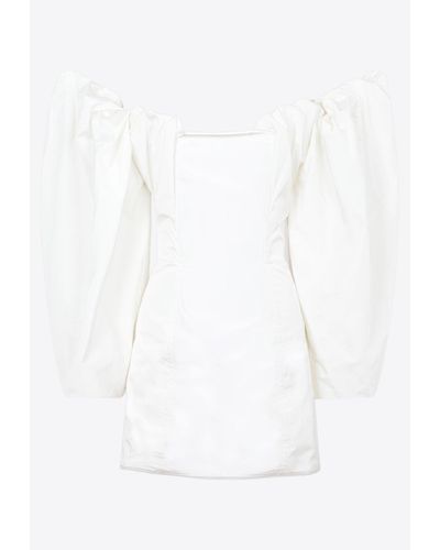 Jacquemus Puff-Sleeve Mini Taffetas Dress - White
