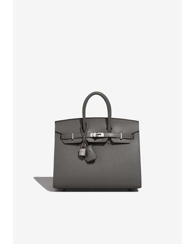 Hermès Birkin 25 In Gris Meyer Veau Madame With Palladium Hardware - Gray
