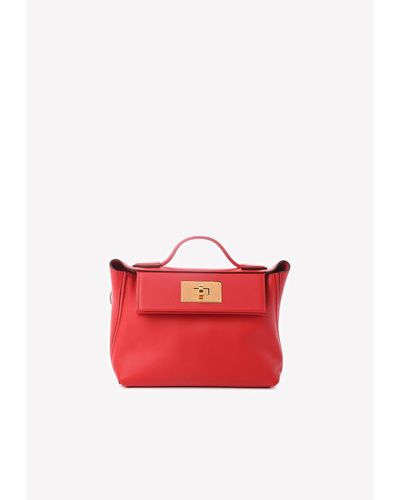 Hermès 24/24 21 In Rouge De Coeur Evercolor And Swift With Gold Hardware - Red
