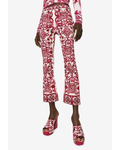 Dolce & Gabbana Majolica Print Cropped Trousers - Red