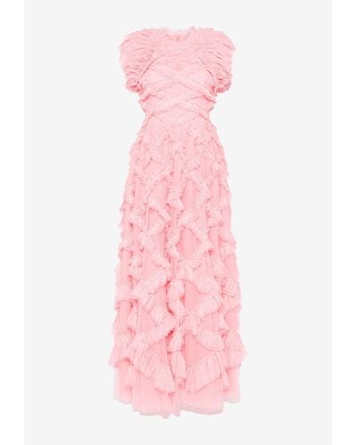 Needle & Thread Genevieve Tulle Ruffle Gown - Pink