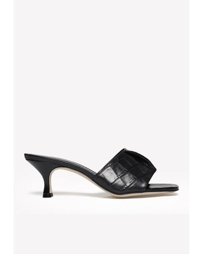 Elleme Fold Heel Sandals In Soft Croc-embossed Leather - Black