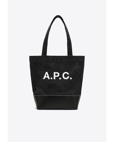 A.P.C. Small Axel Logo Print Tote Bag - Black