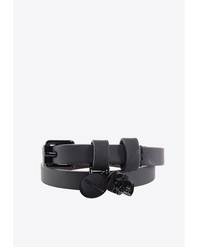 Alexander McQueen Double-Wrap Skull Leather Bracelet - White