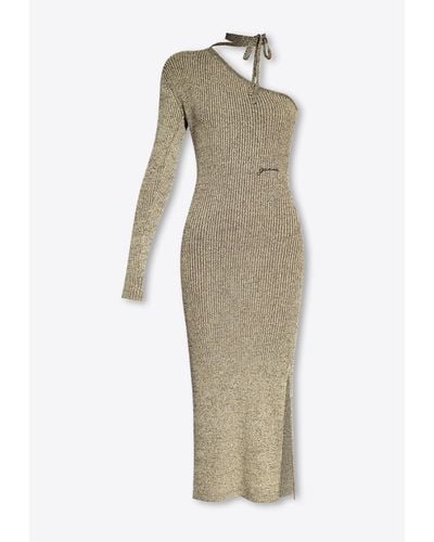 Ganni Sparkle One-Shoulder Midi Dress - Natural