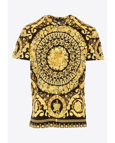 Versace Barocco Print Short-Sleeved T-Shirt - Yellow
