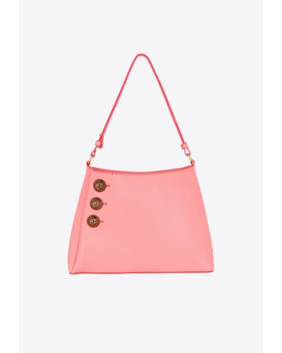 Balmain Embléme Grained Leather Shoulder Bag - Pink