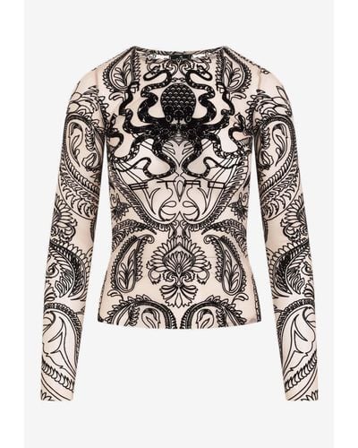 Etro Printed Tulle Long-Sleeved Tops - Multicolor