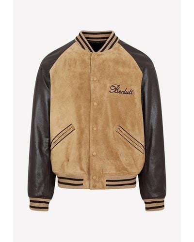 Berluti Suede Leather Varsity Jacket - Natural