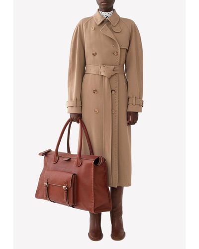 Chloé Long Belted Trench Coat - Brown