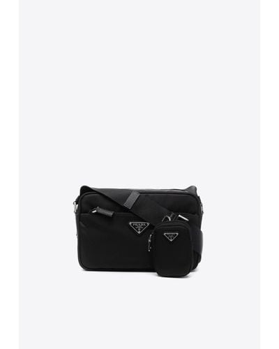 Prada Re-Nylon Logo Plaque Crossbody Bag - Black