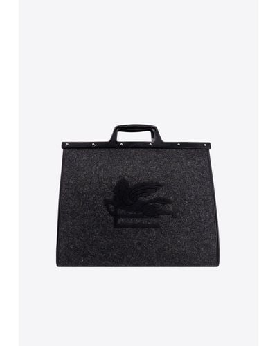 Etro Pegaso Embossed Shoulder Bag - Black