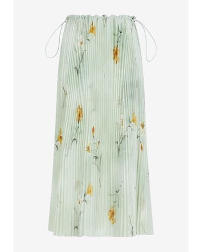 Balenciaga Floral Plisse Midi Skirt - Green