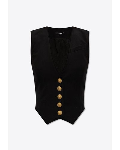 Balmain Virgin Wool Tailored Vest - Black
