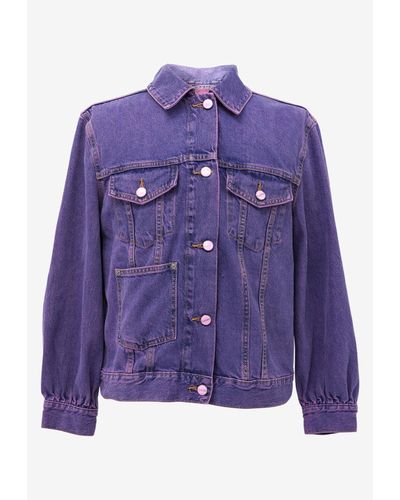 Ganni Overdyed Bleach Denim Jacket - Purple