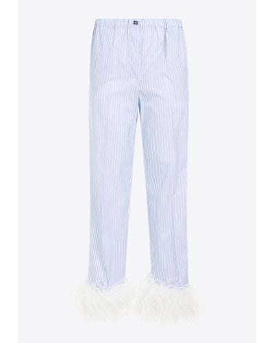 Miu Miu Feather-Embellished Striped Pajama Pants - White