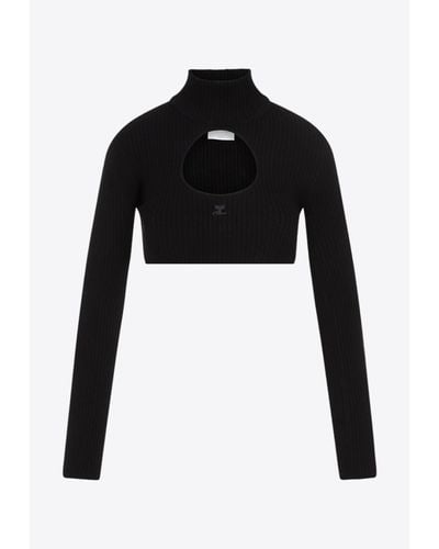 Courreges Cut-Out Rib Knit Cropped Top - Black