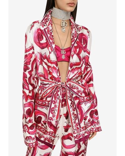 Dolce & Gabbana Majolica Print Long-Sleeved Pajama Shirt - Red