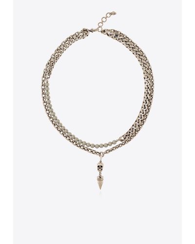 Alexander McQueen Skull And Pearl Chain Necklace - White