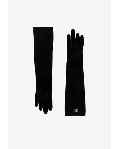 Dolce & Gabbana Dg Logo Velvet Gloves - Black