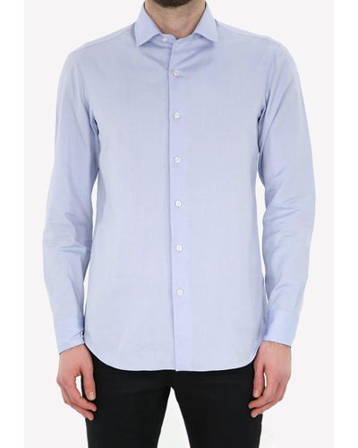 Salvatore Piccolo Pin-Point Cotton Shirt - Blue