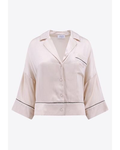 Off-White c/o Virgil Abloh Logo Print Satin Shirt - Pink