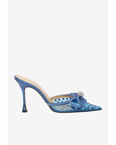 Mach & Mach 100 Crystal-embellished Double Bow Mules - Blue