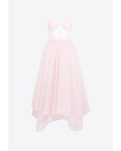 Alexander McQueen Strapless Tulle Midi Dress - Pink