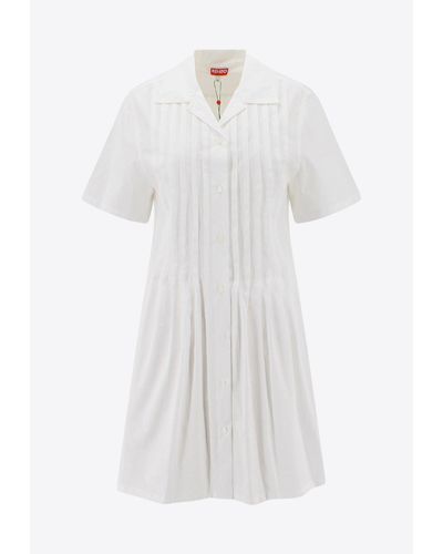 KENZO Pleated Mini Shirt Dress - White