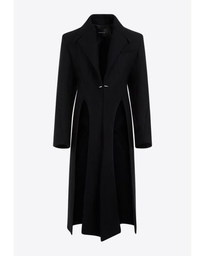 Mugler Long Wool Coat With Slits - Black
