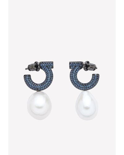 Ferragamo Gancini Pearl Drop Earrings - Blue