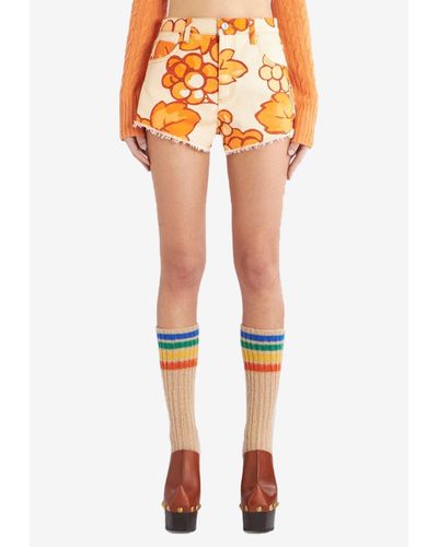 Etro Berry Print Denim Shorts - Orange