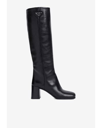 Prada 60 Knee-High Leather Boots - Black