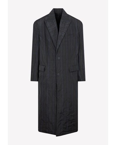 Balenciaga Checkered Long Nylon Raincoat - Black