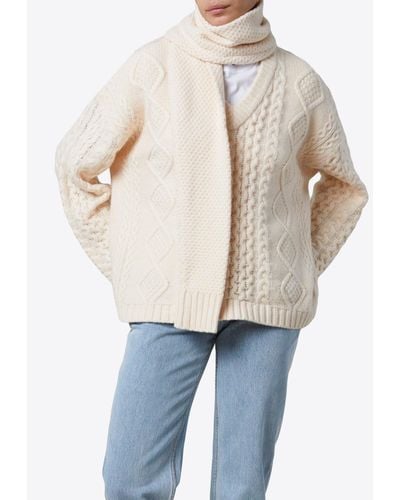 Still Here Minnesota Cable-Knit Sweater With Detachable Scarf - Natural