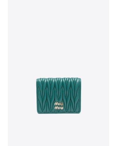 Miu Miu Small Logo-Detail Quilted Leather Wallet - Green