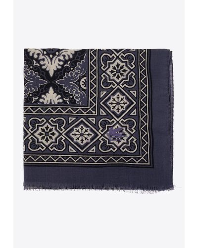 Etro Frayed Oriental Wool Scarf - Black