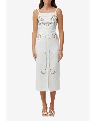 Keepsake Sicily Embroidered Midi Dress With Slit - White